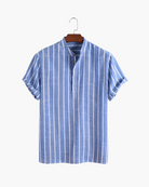 Herren Lässiges Gestreiftes Chinesisches Kragen Hemd | Kurzarm-Men Shirt-Kremer Mode