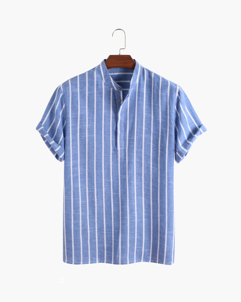 Herren Lässiges Gestreiftes Chinesisches Kragen Hemd | Kurzarm-Men Shirt-Kremer Mode