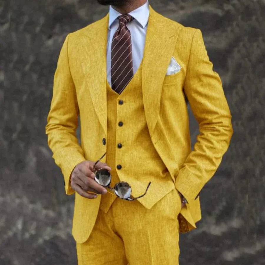 Herren Maßgeschneiderter 3-teiliger Hochzeitsgast-Anzug Set | Formell-Men Set-Kremer Mode