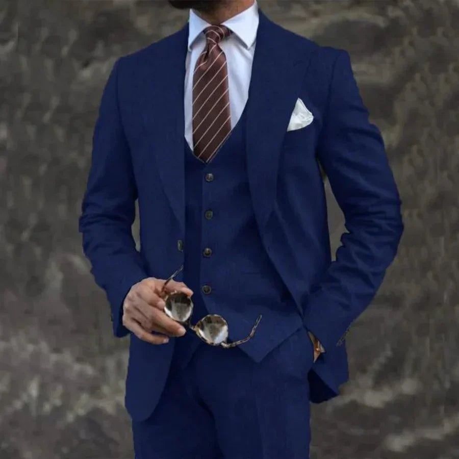 Herren Maßgeschneiderter 3-teiliger Hochzeitsgast-Anzug Set | Formell-Men Set-Kremer Mode