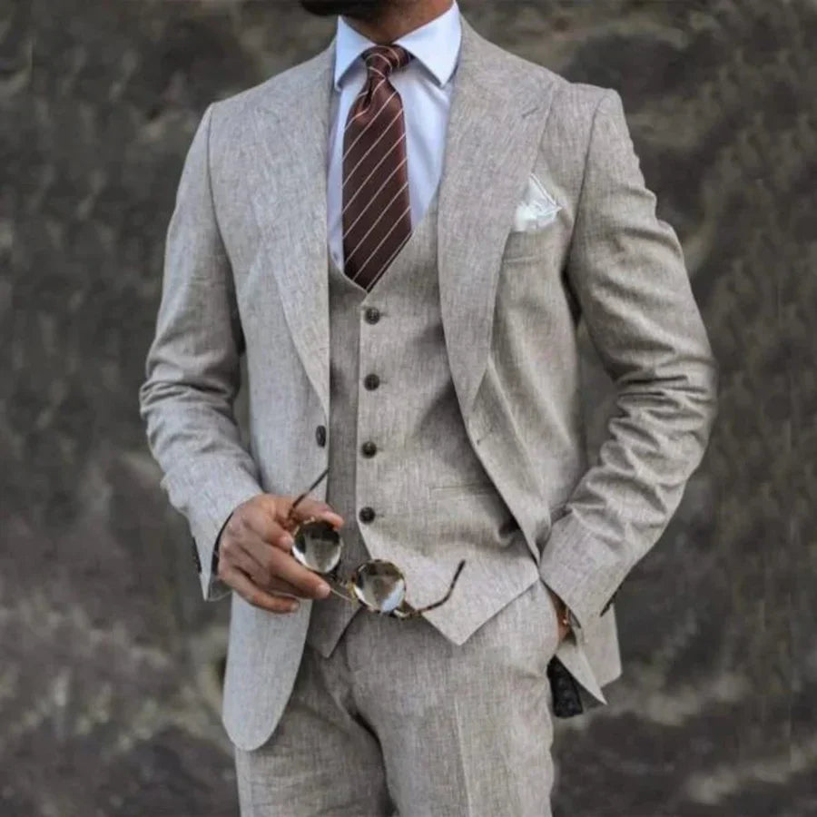 Herren Maßgeschneiderter 3-teiliger Hochzeitsgast-Anzug Set | Formell-Men Set-Kremer Mode