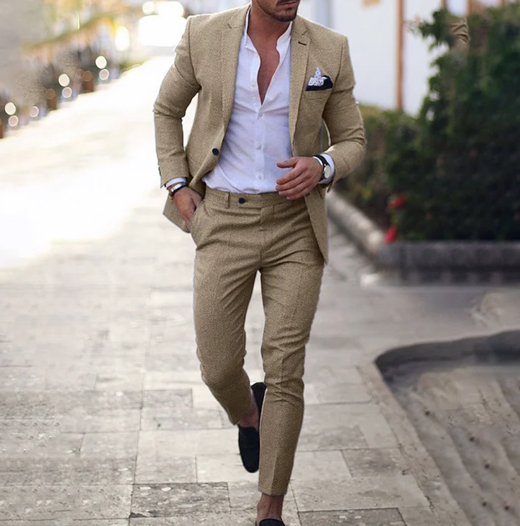 Herren Schlanke Passform 2-Teilig Hochzeit Gast Anzug Set | Lässig-Men Set-Kremer Mode