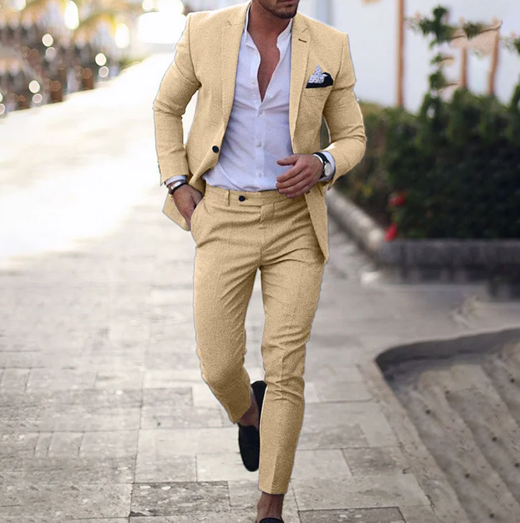 Herren Schlanke Passform 2-Teilig Hochzeit Gast Anzug Set | Lässig-Men Set-Kremer Mode