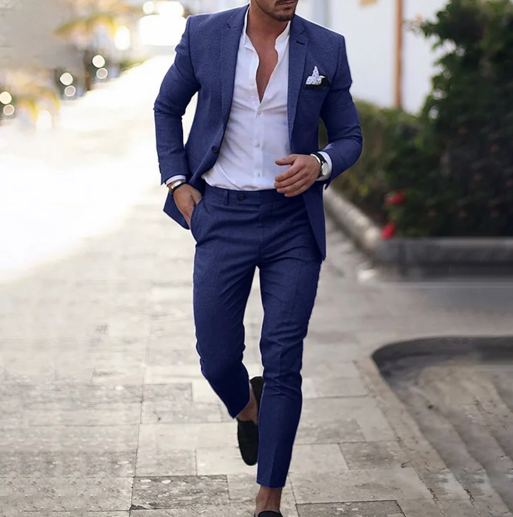 Herren Schlanke Passform 2-Teilig Hochzeit Gast Anzug Set | Lässig-Men Set-Kremer Mode