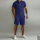 Herren Sommer Viertelreißverschluss Hemd und Shorts Set | 2-teilig-Men Set-Kremer Mode