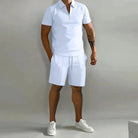 Herren Sommer Viertelreißverschluss Hemd und Shorts Set | 2-teilig-Men Set-Kremer Mode