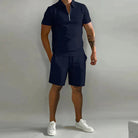 Herren Sommer Viertelreißverschluss Hemd und Shorts Set | 2-teilig-Men Set-Kremer Mode