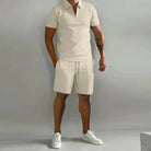 Herren Sommer Viertelreißverschluss Hemd und Shorts Set | 2-teilig-Men Set-Kremer Mode
