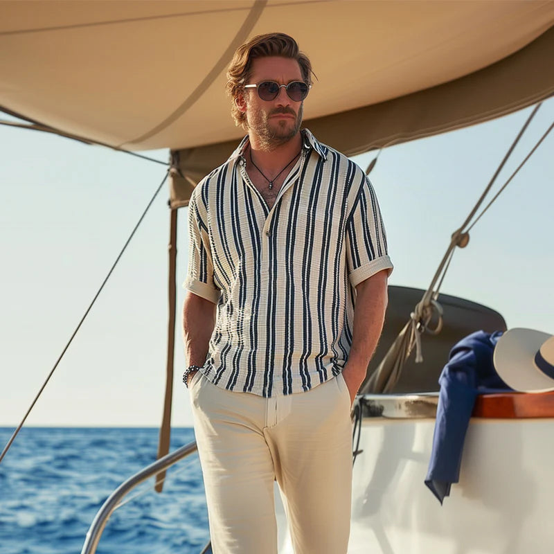 Herren Stylisch Kurzarm Sommer Hemd | Gestreift-Men Shirt-Kremer Mode